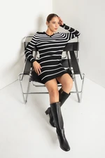 Lafaba Women's Black V-Neck Striped Knitwear Dress