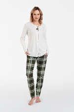 Women's pajamas Asama long sleeves, long pants - ecru/print