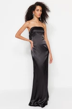 Trendyol Black Body-fitting Woven Satin Long Evening Evening Dress