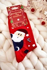 Men's Christmas Cotton Socks with Santa Claus and Reindeer Red