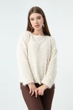 Lafaba Women's Ecru Pile Glittery Sweater