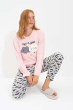Trendyol Salmon Cotton Embroidered T-shirt-Jogger Knitted Pajama Set