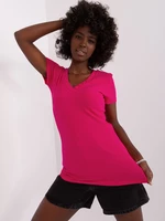 Fuchsia basic ribbed blouse with buttons