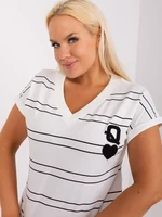 Ecru-black striped blouse plus sizes