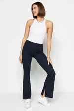 Trendyol Navy Blue Smart With Slits Flare/Flare Spanish Leg High Waist Striped Knitted Leggings Pants