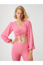 Koton Pleated Crop Top Long Sleeve