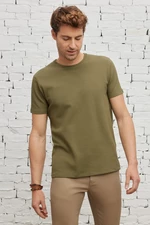 ALTINYILDIZ CLASSICS Men's Khaki Slim Fit Slim Fit Crew Neck Short Sleeved Basic T-Shirt with Soft Touch.
