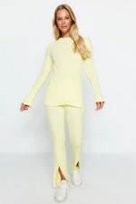 Trendyol Yellow Crop Top and Bottom Set in a Sweater with a Slit