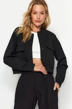 Trendyol Black Waisted Interlock Crop Jacket With Buttons