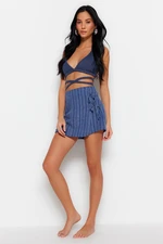 Trendyol Blue Woven Tie Linen Blend Short Skirt