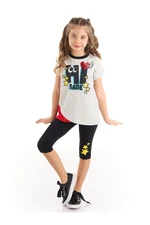 Mushi Hi Babe Girl Kid's Cotton White T-shirt and Black Leggings Set.