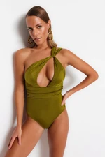Trendyol Khaki One-Shoulder Cut Out/Windowed Normal Leg Swimsuit