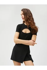 Koton Crew Neck T-Shirt Short Sleeve Window Detailed Ribbed