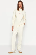 Trendyol Beige Embroidery Lettered Diver/Scuba Knitted Tracksuit Set