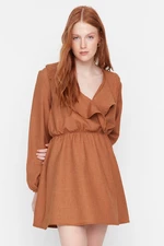 Trendyol Brown Mini Collar Detailed Woven Woven Dress