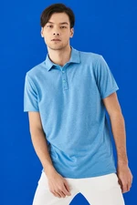 ALTINYILDIZ CLASSICS Men's Turquoise Slim Fit Slim Fit Polo Neck Plain Casual T-Shirt.