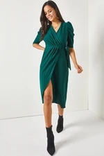 Olalook Women's Emerald Green Double Breasted Skirt, Wrapped Belted Dress