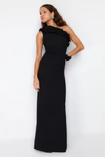 Trendyol Black Woven Flounced Long Evening Dress Dress