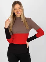Women's brown-black ribbed turtleneck basic blouse