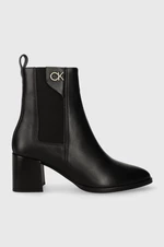 Kožené kotníkové boty Calvin Klein ALMOND CHELSEA BOOT W/HW 55 dámské, černá barva, na podpatku, HW0HW01814