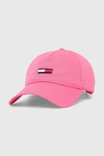 Bavlněná baseballová čepice Tommy Jeans růžová barva, s aplikací