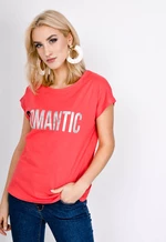 Women's T-shirt with "Romantic" inscription - red
