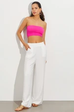 Cool & Sexy Women's White Palazzo Pants with Elastic Waist TC140