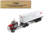 Western Star 4900 SF Tandem Day Cab Truck Tractor Red and Gray with 40 Dry Goods Sea Container "OOCL" White "Transport Series" 1/50 Diecast Model by
