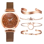 5 PCS Combination Women Bracelet Watch Set Flower Dial Mesh Steel Band Quartz Watch