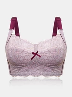 Women Lace Jacquard Contrast Bow Wireless Full Cup Cozy Lightly Lined Bra