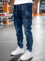 Granatowe jeansowe joggery bojówki spodnie męskie slim fit Denley 85030W0