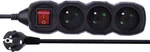 Kábel predlžovací EMOS 3x zásuvka, 1,5m, vypínač (1902330150) čierny predlžovací kábel do zásuvky • 3× zásuvka • max. 250 V/10 A • max. záťaž 2300 W •