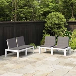 Garden Lounge Benches with Cushions 2 pcs Plastic White