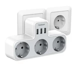 TESSAN TS-323-DE German/EU 3600W Wall Socket Extender with 3 AC Outlets/3 USB Ports 5V 2.4A Power Adapter Overload Prote