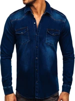 Tmavě modrá pánská džínová košile s dlouhým rukávem Bolf R700