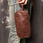 Menico Men Genuine Leather Vintage Long Wallet Solid Color Large Capacity Wristband Zipper Clutch Phone Bag
