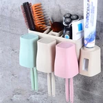 Auto Automatic Toothpaste Dispenser 8 Toothbrush Holder Cup Wall Mount Stand