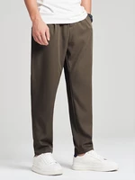 Mens Solid Color Button Detail Zipper Fly Daily Trousers