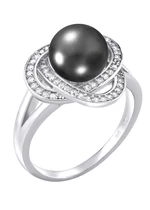 Silvego Stříbrný prsten Laguna s pravou přírodní černou perlou LPS0044B 48 mm