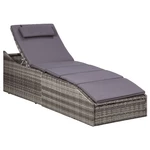 Sunbed with Cushion Poly Rattan Gray
