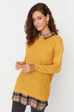 Trendyol Mustard Garnish Szczegółowy sweter z dzianiny