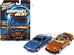 1982 Mazda RX-7 Blue Metallic and 1981 Datsun 280ZX Orange Mist Metallic "Import Heat" Set of 2 Cars 1/64 Diecast Model Cars by Johnny Lightning