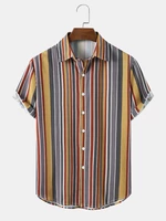 Mens Colorful Pinstripe Button Up Preppy Short Sleeve Shirts