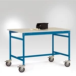 Manuflex LB4083.5007 ESD príručný stolík BASIS pojazdný s gumovou stolovou doskou v žiarivo modrej RAL 5007, š xhxv: 200