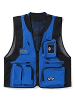 Men Colorblock Mesh Patchwork Applique Zipper Pockets Breathable Utility Vests