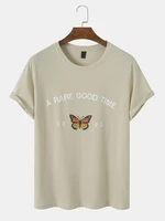 Men Letter Graphic Butterfly Hem Cuff All Matched Skin Friendly T-Shirts