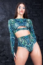 Green Snake Rave Top - Sexy Rave Crop Top - Rave Booty Shorts - Snake Pole Dance Clothing -  Rave Gear - Sexy Festival Outfit - Green Python Long Belt