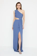 Trendyol X Sagaza Studio Indigo One-Shoulder Evening Dress