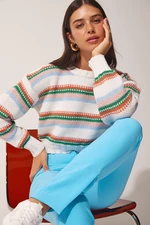 Happiness İstanbul Women's Cream Striped Knitwear Sweater