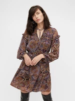 Purple-brown patterned dress with ruffles . OBJECT Marcin - Women